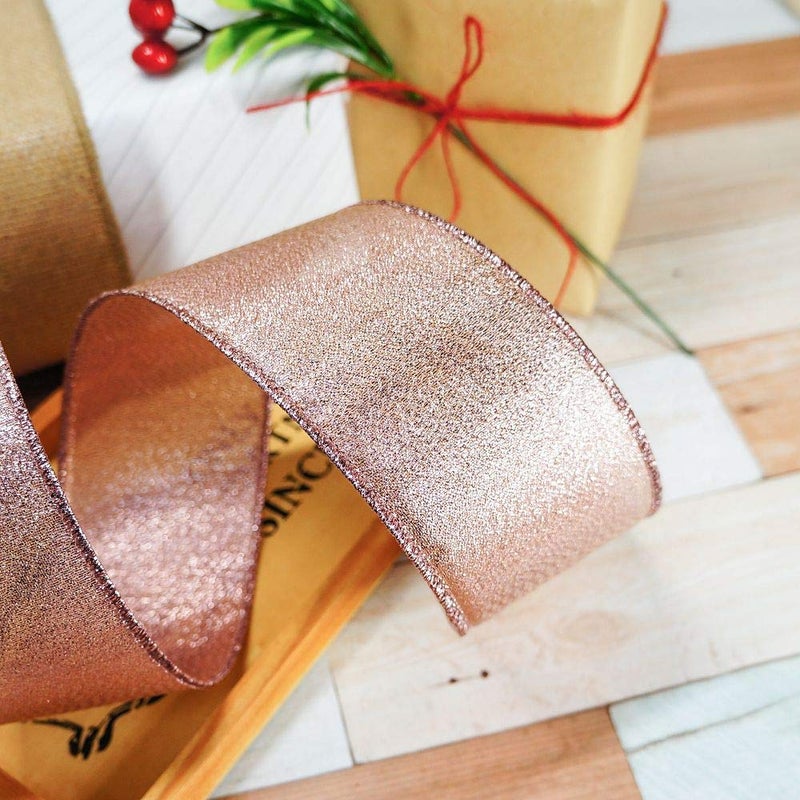 CT CRAFT LLC Metallic Diamond Wired Ribbon 2.5" x 10 Yards Rose Gold for Christmas Home Decor Bow Gift Wrapping DIY Crafts Wreath Garland Wedding - Image 4